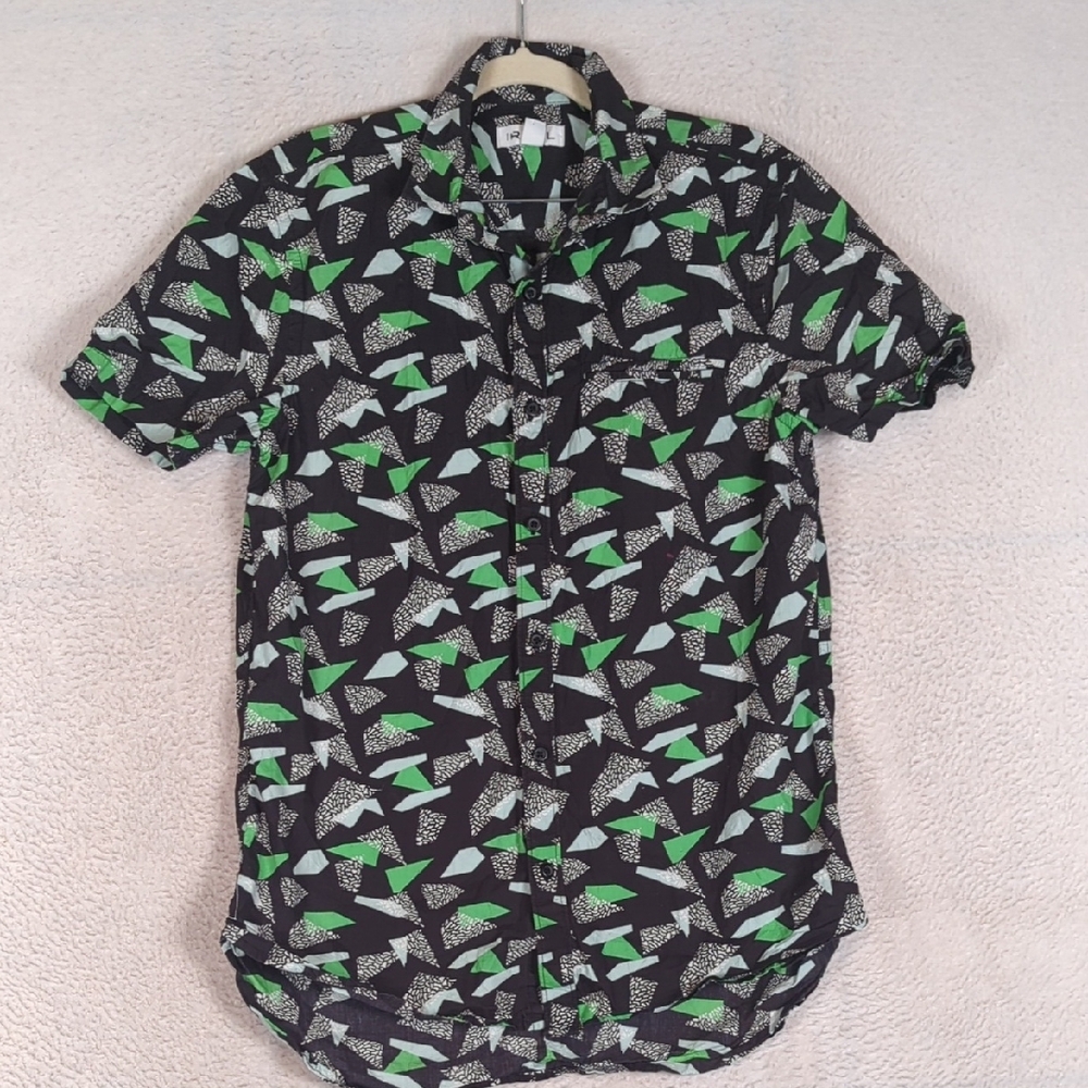The Rail Men's‎ Black And Green Patterned Skate Button Down Shirt Size S